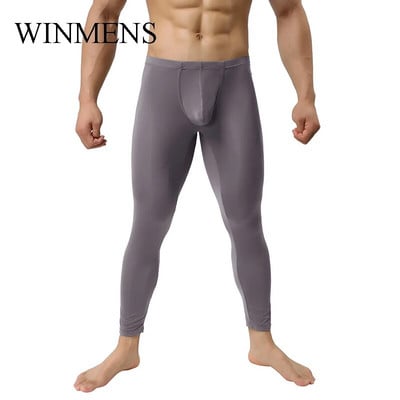 Men`s Translucent Pajamas Pants Male Sleep Bottoms Solid Ultra-thin  Sexy Skinny Sleepwear Pouch Leggings Man Lounge Wear