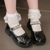 Nove dječje cipele iz 2023., crne kožne cipele za djevojčice, biseri, okrugli prsti, dječje ležerne plitke mokasine, neklizajuće PU mokasine, isporuka u paketu