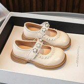 Dječje kožne cipele s okruglim prstima za djevojčice Proljeće i jesen 2023. Nove čipkaste biserne sjajne mokasine Dječje biserne čipkane modne ležerne cipele