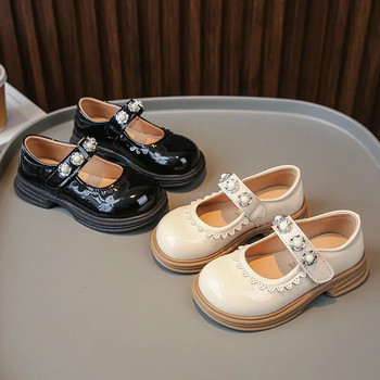 Κορίτσια Round Toe Παιδικά Δερμάτινα Παπούτσια 2023 Άνοιξη και Φθινόπωρο Νέα Δαντελένια Πέρλες Λαμπερά Loafers Παιδικά Pearls Lace Fashion Casual παπούτσι