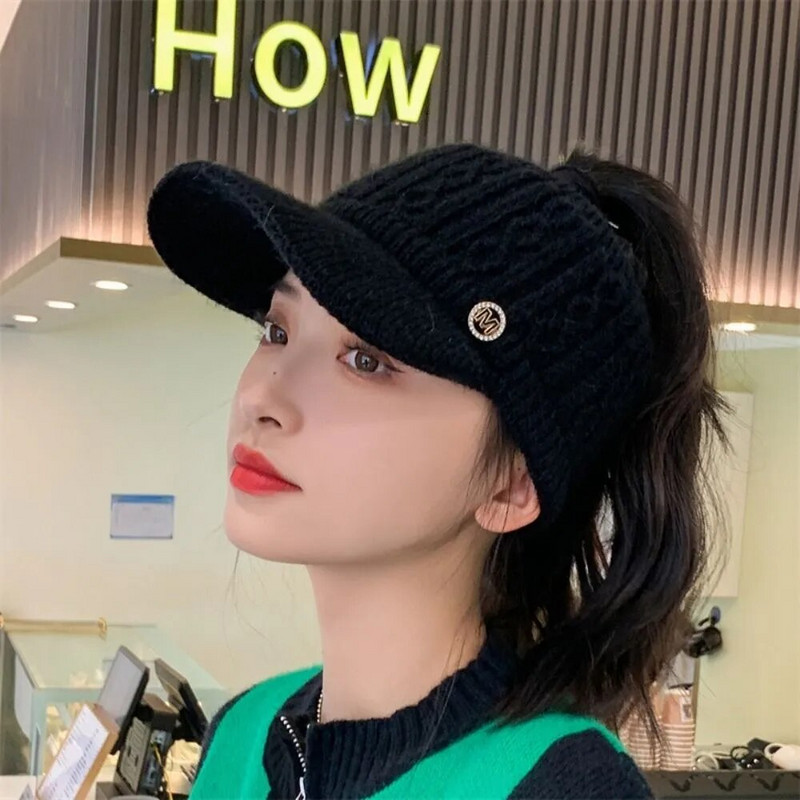 Női kalapok 2022 új őszi téli meleg nyúl kötött sapkák kültéri sport golf lófarok sapka baseball sapkák üres felső sapkák 1 db