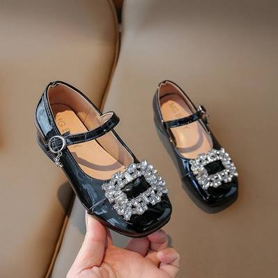 Rhinestones Cute Baby Girl Shoes 2023 New Kids Loafers Spring Black Shoes Hook & Loop Χαμηλά τακούνια Παιδικά Mary Janes για πάρτι