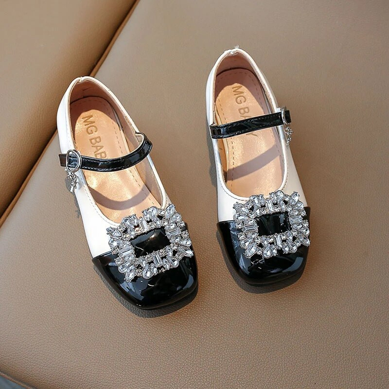 Rhinestones Slatke cipele za djevojčice 2023. Nove dječje mokasine Proljetne crne cipele na kuku i petlju Niske pete Dječje Mary Janes za zabavu