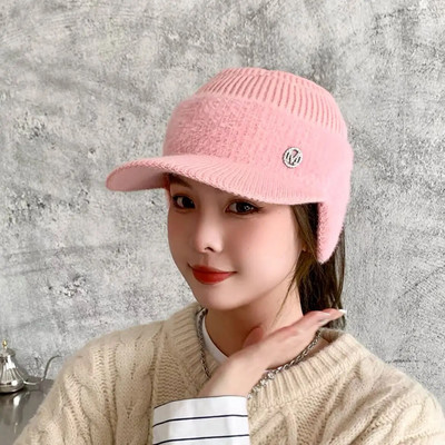 2023 m. naujos rudens žiemos mados moteriškos megztos storos vilnos kepuraitės su auskarais Kepurės tuščia beisbolo kepurė moterims