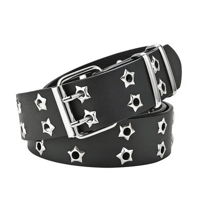 Star Eye Rivet Belt Goth Style Double Pin sprādze Sievietēm Vīriešu Modes Ikdienišķa Punk Stils Pu ādas jostasvietas jostasvieta
