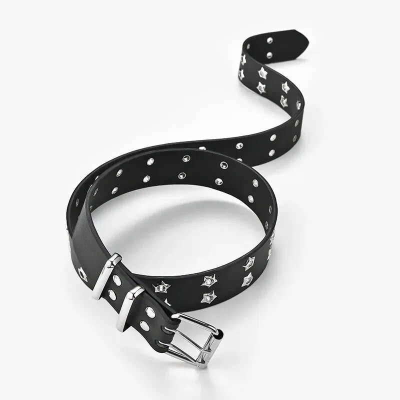 Star Eye Rivet Belt Goth Style Double Pin sprādze Sievietēm Vīriešu Modes Ikdienišķa Punk Stils Pu ādas jostasvietas jostasvieta