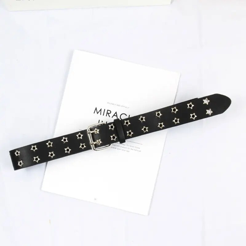 Star Eye Rivet Belt Goth Style Double Pin sprādze Sievietēm Vīriešu Modes Ikdienišķa Punk Stils Pu ādas jostasvietas jostasvieta