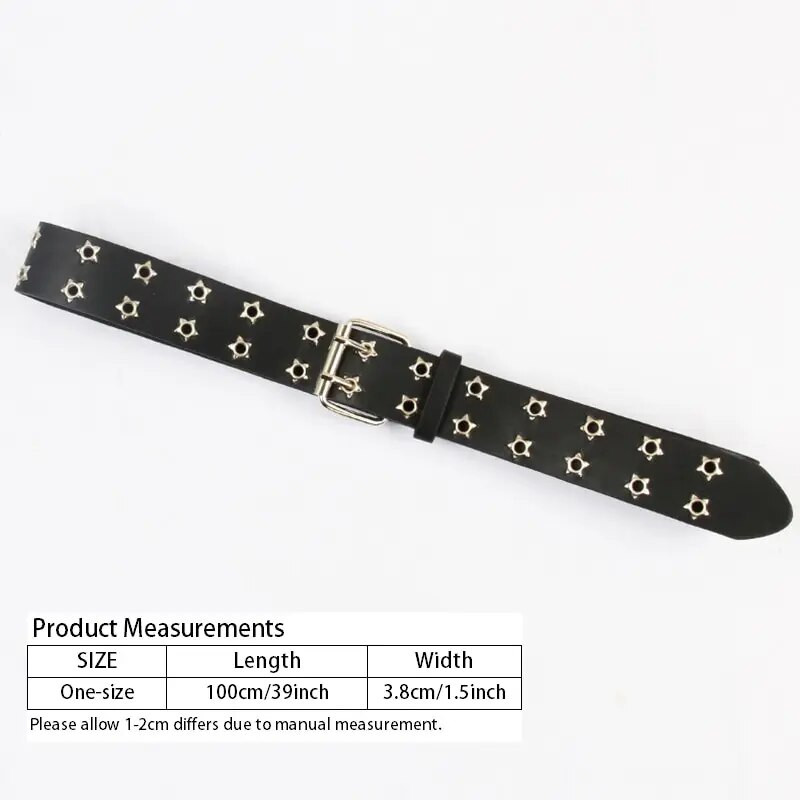 Star Eye Rivet Belt Goth Style Double Pin sprādze Sievietēm Vīriešu Modes Ikdienišķa Punk Stils Pu ādas jostasvietas jostasvieta