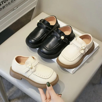 Мокасини в стил Лолита Сладки мокасини на принцеса 2023 г. Обувки за малко дете Момиче с панделка ПУ Перлени Елегантни кожени обувки за момичета Детски ежедневни обувки на кука и примка