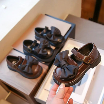 Παιδικά μοντέρνα δερμάτινα παπούτσια για κορίτσια Απλά αντιολισθητικά παπιγιόν 2023 Παιδικά παπούτσια Casual Hook & Loop British Style Δωρεάν αποστολή