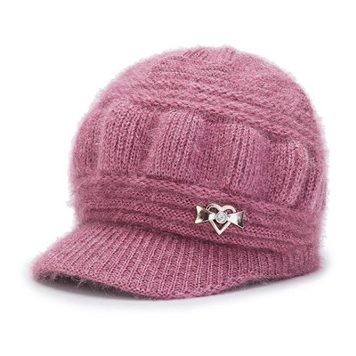 Χειμερινά καπέλα με γείσο για γυναίκες με πιο χοντρό κοντό γείσο πλεκτό καπέλο για κορίτσια Φθινοπωρινό μεταλλικό διακοσμητικό μασίφ καπέλο ζεστό μαλακό καπό Casual καπέλο