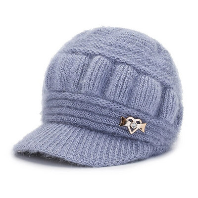 Χειμερινά καπέλα με γείσο για γυναίκες με πιο χοντρό κοντό γείσο πλεκτό καπέλο για κορίτσια Φθινοπωρινό μεταλλικό διακοσμητικό μασίφ καπέλο ζεστό μαλακό καπό Casual καπέλο