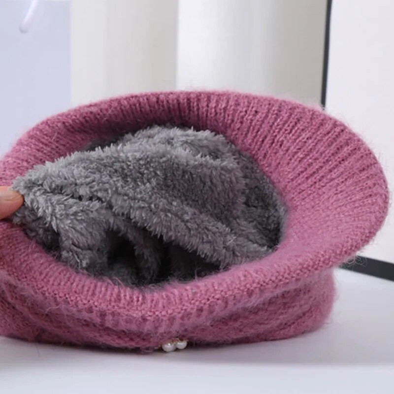 Зимна шапка от коралов полар Шапки Дамска плетена шапка Шал Топли Вълнена плетена шапка Шапка с остри капачки Двуслойни защитни шапки
