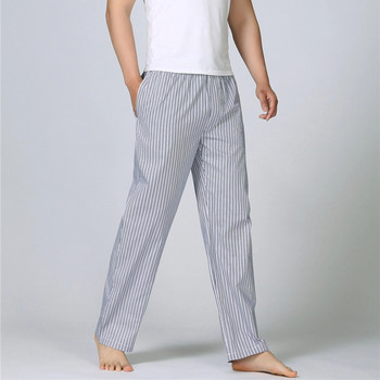 Douhoow Мъжки пижамни панталони Еластични ленти със средна талия, карирани щамповани холни панталони Памучни панталони с шнурове Спално облекло
