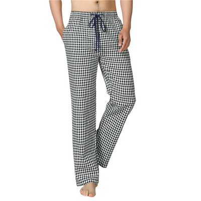 Douhoow muške pidžama hlače s elastičnim prugama srednjeg struka Lounge hlače s kariranim printom Pamučne hlače s uzicom Odjeća za spavanje