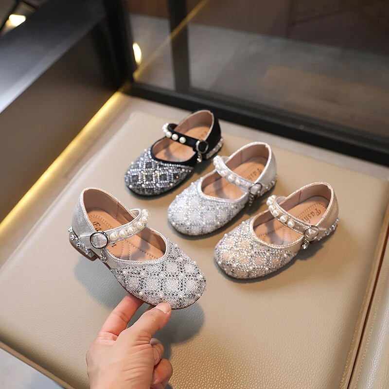 2023. gada Mērijas Džeinas apavi meitenēm Bērnu apavi Kristāla apavi ballīšu kāzu šoviem PU bērnu modes zempapēžu kurpes, PU