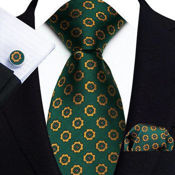 Κλασική ανδρική γραβάτα μαύρη ασημί ριγέ Floral Paisley μεταξωτές γραβάτες τσέπη τετράγωνο σετ μανικετόκουμπα κοστούμι επαγγελματικό δώρο για άνδρες
