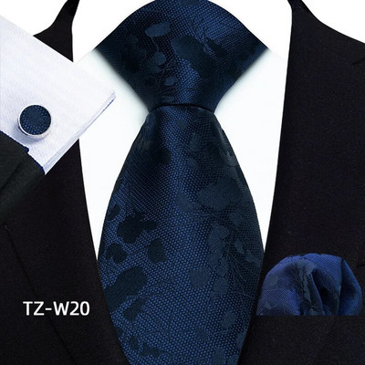 Klasiska vīriešu kaklasaite, melna sudraba svītraina ziedu Paisley zīda kaklasaites kabatas kvadrātveida aproču pogas komplekts uzvalks kāzu biznesa dāvana vīriešiem