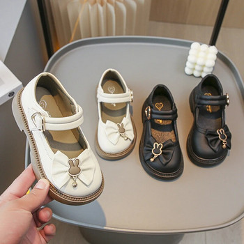 2023 Δερμάτινα παπούτσια για κορίτσια Drop Shipping Bow με Bunny Cute Ευέλικτα Παιδικά Μοκασίνια Μόδας Shallow Hook & Loop Παιδικά παπούτσια PU