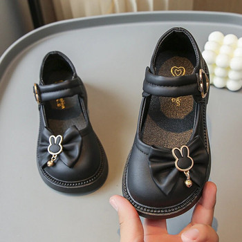 2023 Δερμάτινα παπούτσια για κορίτσια Drop Shipping Bow με Bunny Cute Ευέλικτα Παιδικά Μοκασίνια Μόδας Shallow Hook & Loop Παιδικά παπούτσια PU