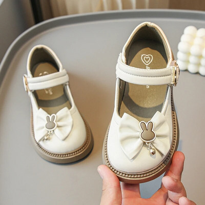 Кожени обувки за момичета 2023 г. Дропшиппинг Панделка със зайче Сладки универсални детски модни мокасини Плитки Детски обувки PU