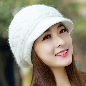 χειμερινό καπέλο για γυναίκες πλεκτά μάλλινα καπέλα μέσα πλεκτά καπέλα για γυναίκες καπέλο από γούνα κουνελιού Φθινοπωρινό και χειμώνα μόδα γυναικείο καπέλο νέο