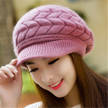 χειμερινό καπέλο για γυναίκες πλεκτά μάλλινα καπέλα μέσα πλεκτά καπέλα για γυναίκες καπέλο από γούνα κουνελιού Φθινοπωρινό και χειμώνα μόδα γυναικείο καπέλο νέο