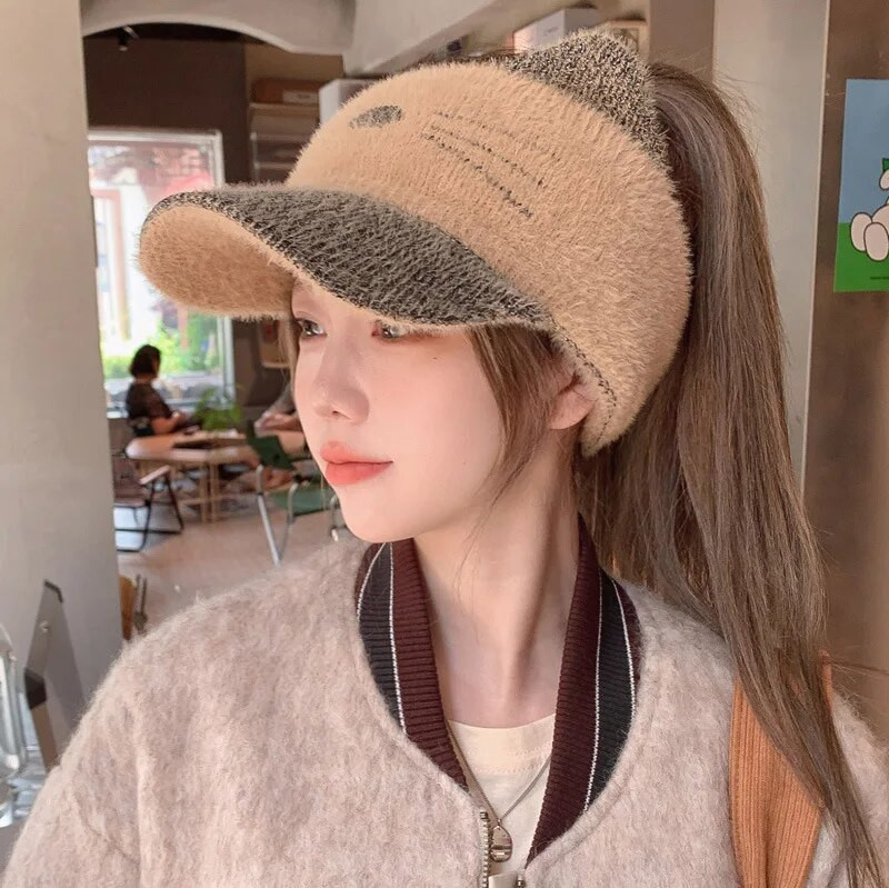 Ženska kapa sa šiltom 2023. Nova modna korejska pletena kapa s mačjim ušima za vanjsku zimu, topla sportska bejzbol kapa s repom Gorras Hombre