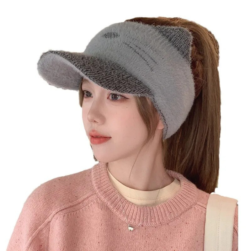 Ženska kapa sa šiltom 2023. Nova modna korejska pletena kapa s mačjim ušima za vanjsku zimu, topla sportska bejzbol kapa s repom Gorras Hombre