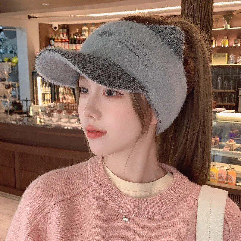 Ženska kapa sa šiltom 2023. Nova modna korejska pletena kapa s mačjim ušima za vanjsku zimu, topla sportska bejzbol kapa s repom Gorras Hombre