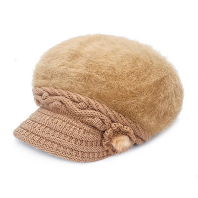 D&T 2022. Novi modni šešir Beretka Ženska pletena topla cvjetna dekoracija Zaštita od sunca Zimska elegantna jednobojna dlakava vunena kapa
