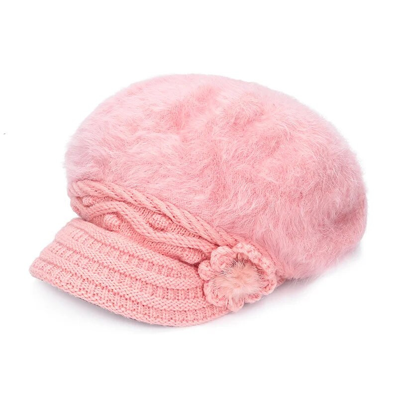 D&T 2022. Novi modni šešir Beretka Ženska pletena topla cvjetna dekoracija Zaštita od sunca Zimska elegantna jednobojna dlakava vunena kapa