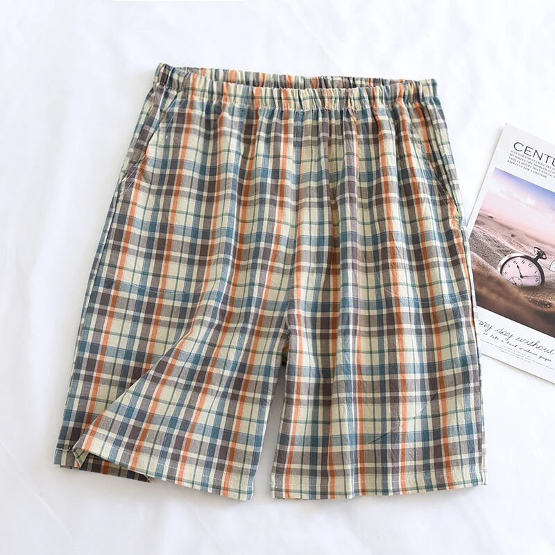 Vasaras vīriešu šorti pidžamas Jaunas kokvilnas marles apakšpuses bikses Pijama Hommes pidžamas vīriešu ikdienas rūtaini plānas daļas guļambikses Pantalones