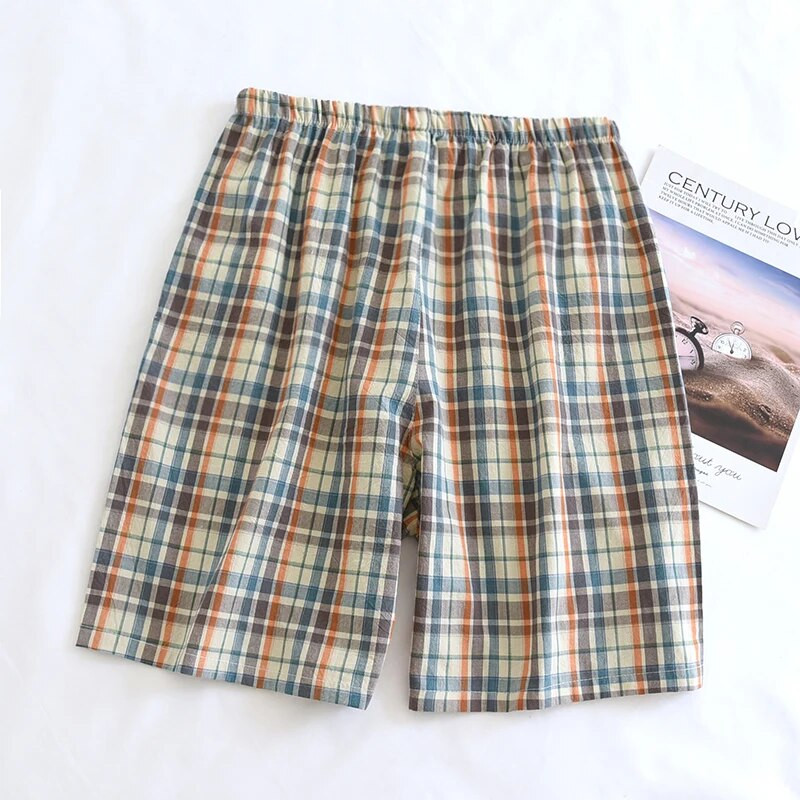 Vasaras vīriešu šorti pidžamas Jaunas kokvilnas marles apakšpuses bikses Pijama Hommes pidžamas vīriešu ikdienas rūtaini plānas daļas guļambikses Pantalones