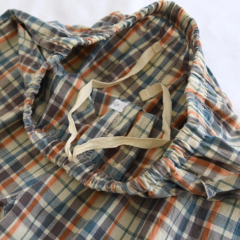 Vasaras vīriešu šorti pidžamas Jaunas kokvilnas marles apakšpuses bikses Pijama Hommes pidžamas vīriešu ikdienas rūtaini plānas daļas guļambikses Pantalones