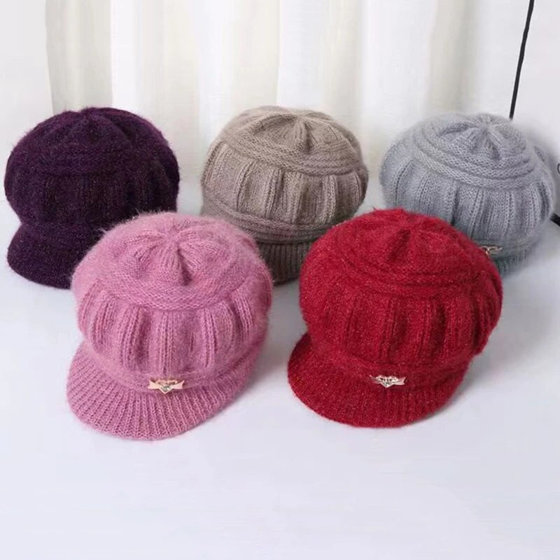 Ženske kape Zimska topla pletena kapa Kapa od zečje dlake, jednobojna, baršunasta kapica u obliku srca, kapice s šilterom, kape za žene, ležerne kape Skullies