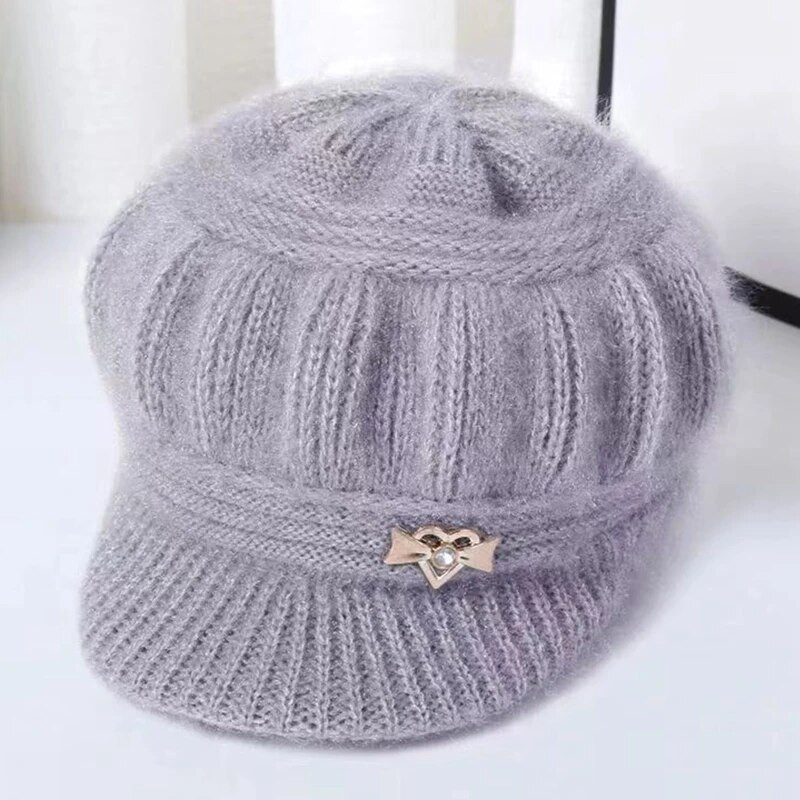 Ženske kape Zimska topla pletena kapa Kapa od zečje dlake, jednobojna, baršunasta kapica u obliku srca, kapice s šilterom, kape za žene, ležerne kape Skullies