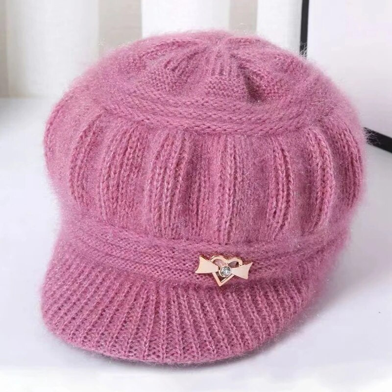 Ženske kape Zimska topla pletena kapa Kapa od zečje dlake, jednobojna, baršunasta kapica u obliku srca, kapice s šilterom, kape za žene, ležerne kape Skullies