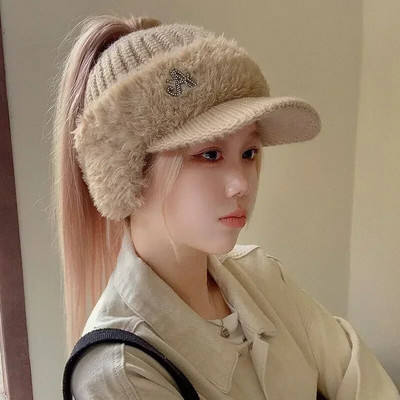 Bejzbol kapa za žene Šešir Modna zimska 2023. debela topla pletena kapa s naušnicama Ženski šeširi sa šiltom za sport na otvorenom otporni na vjetar