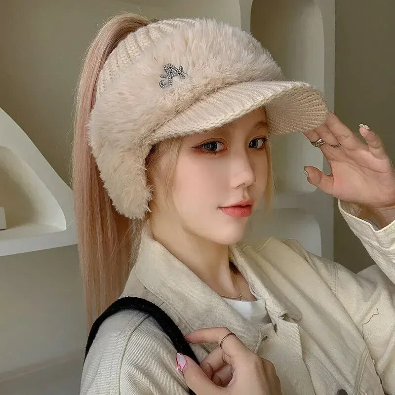 Bejzbol kapa za žene Šešir Modna zimska 2023. debela topla pletena kapa s naušnicama Ženski šeširi sa šiltom za sport na otvorenom otporni na vjetar