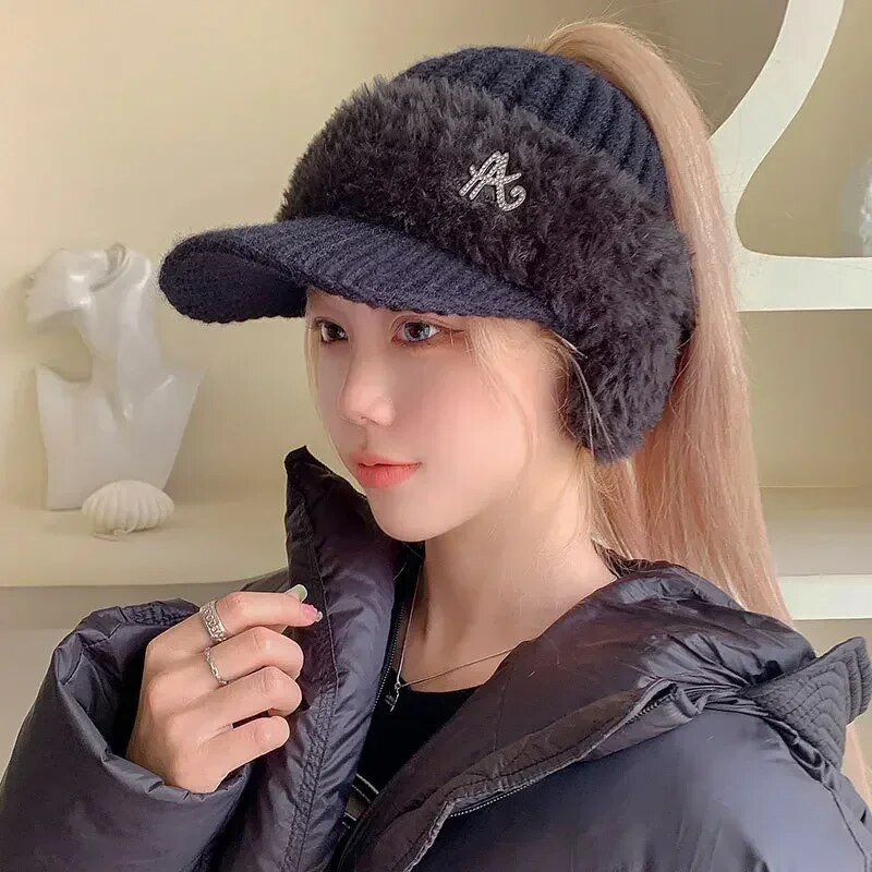 Bejzbol kapa za žene Šešir Modna zimska 2023. debela topla pletena kapa s naušnicama Ženski šeširi sa šiltom za sport na otvorenom otporni na vjetar