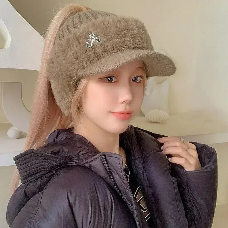 Bejzbol kapa za žene Šešir Modna zimska 2023. debela topla pletena kapa s naušnicama Ženski šeširi sa šiltom za sport na otvorenom otporni na vjetar