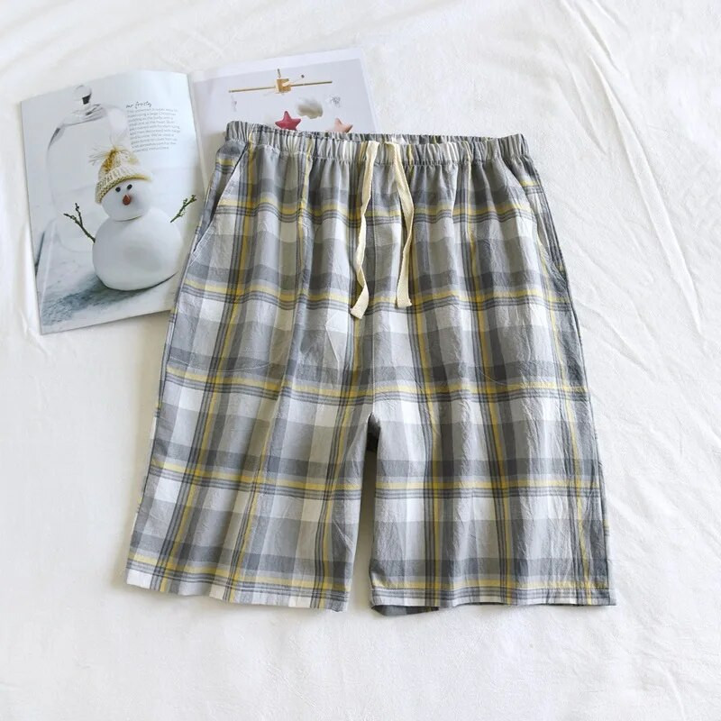 Vasaras vīriešu pidžamas šorti Kokvilnas mājsaimniecības bikses plānas, seksīgas guļamveļas Vīriešu brīvas rūtainas pidžamas bikses