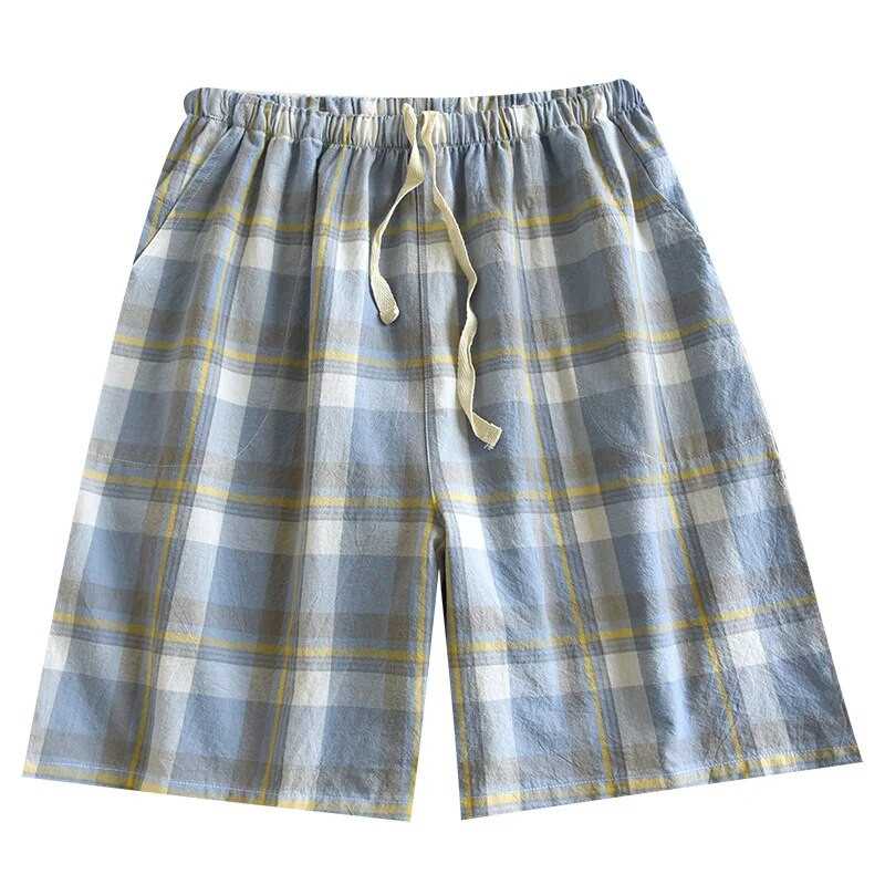 Vasaras vīriešu pidžamas šorti Kokvilnas mājsaimniecības bikses plānas, seksīgas guļamveļas Vīriešu brīvas rūtainas pidžamas bikses