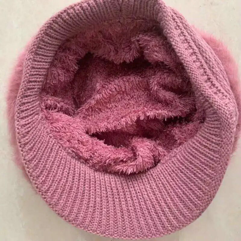 Šeširi sa šiltom Ženske zimske zečje krzno Tople nove debele plišane Skullies šeširi Ženske modne pletene kape Ženske kape kape