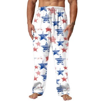 Мъже Пролет Лято Ден на независимостта Печат Пижама Панталони Дълги панталони Ежедневни панталони 10 звезди