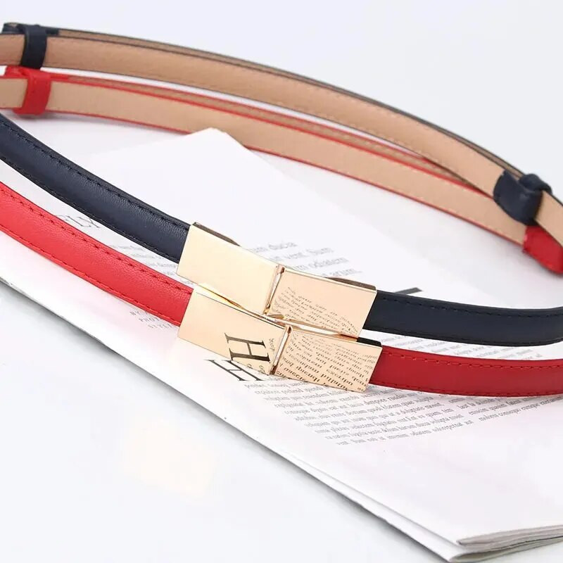 Modni klasični remen za haljinu Jednostavan svestrani ženski kožni tanki uski metalni zlatni pojas s elastičnom kopčom Remen Dodaci za haljine