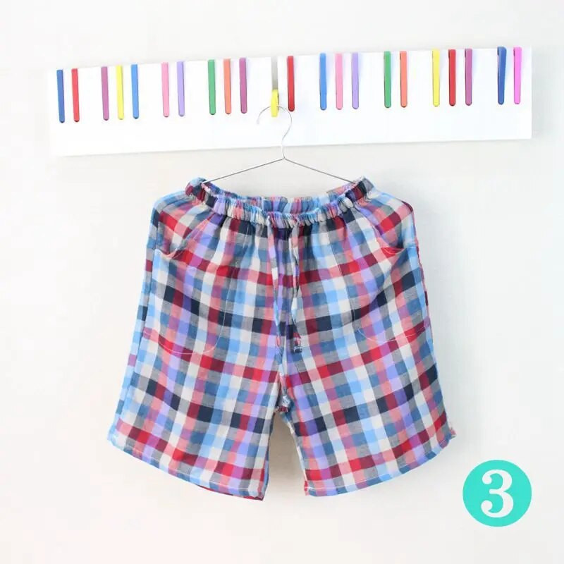 Férfi alvónadrágok Férfi pamut pizsama rövidnadrágok Férfi nappali rövidnadrágok nyári alkalmi, légáteresztő pamut géz kockás nadrágok alvó alsók