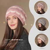 Panama ženski topli zimski šešir od deblje vune Pleteni pulover Hladna kapa Velika traka za glavu Kapa za zaštitu od hladnoće H159
