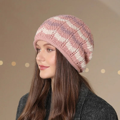 Panama ženski topli zimski šešir od deblje vune Pleteni pulover Hladna kapa Velika traka za glavu Kapa za zaštitu od hladnoće H159